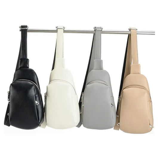 Soft Medium Size 2 Zips Side Pockets Sling Bag Chest Bag: Black