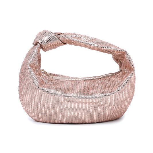 Knotted Handle Diamantes Zip Top Clutch Bag: Gold