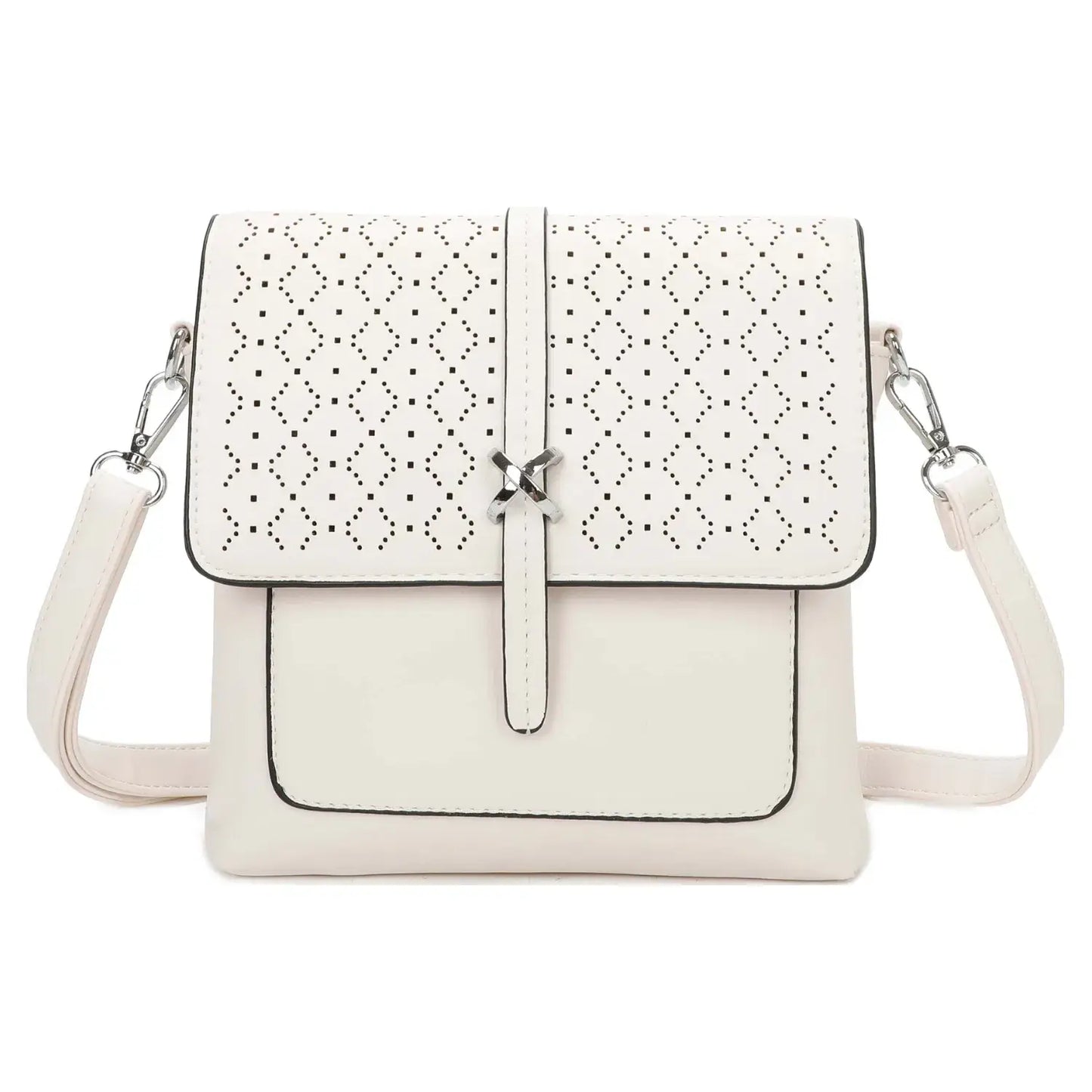 Small 3Compartment Cross Body Bag Laser Cut Shoulder Bag Cream