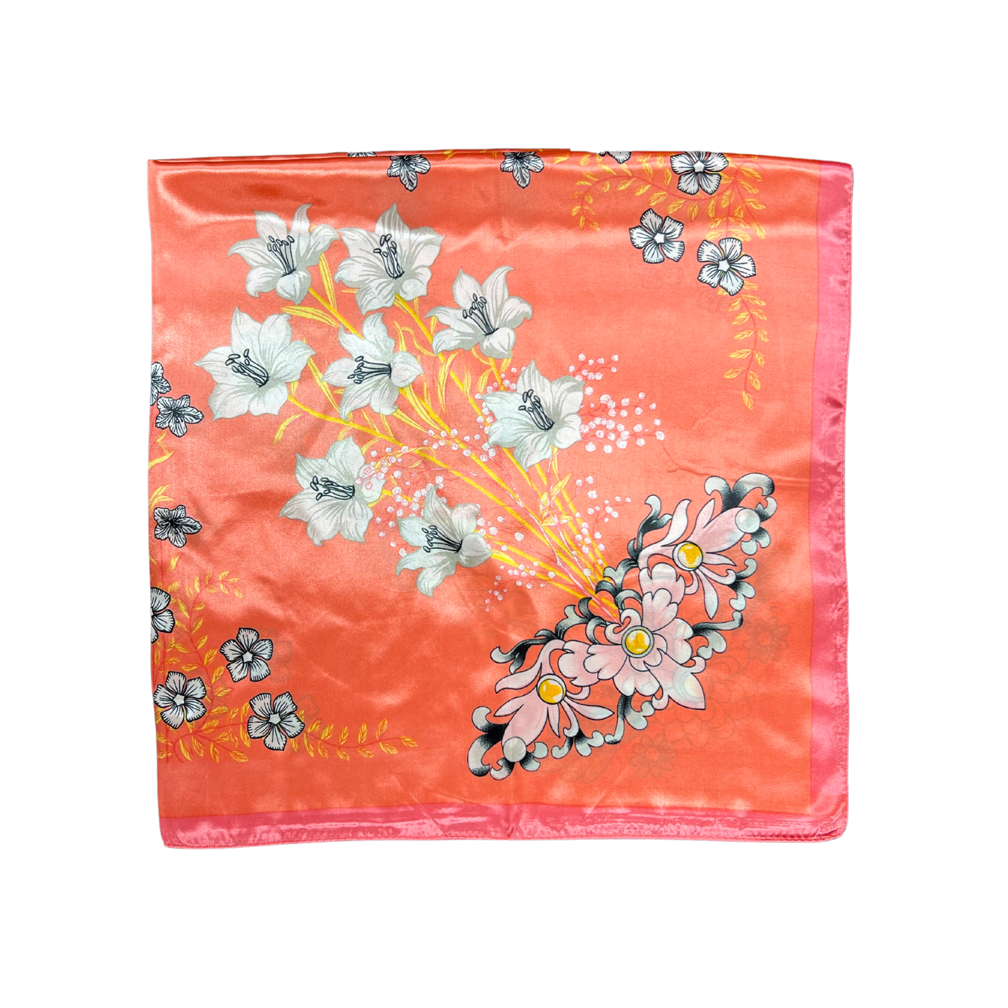 Lili Scarves - Multi-floral Pattern Silk Touch Square Scarf: Yellow