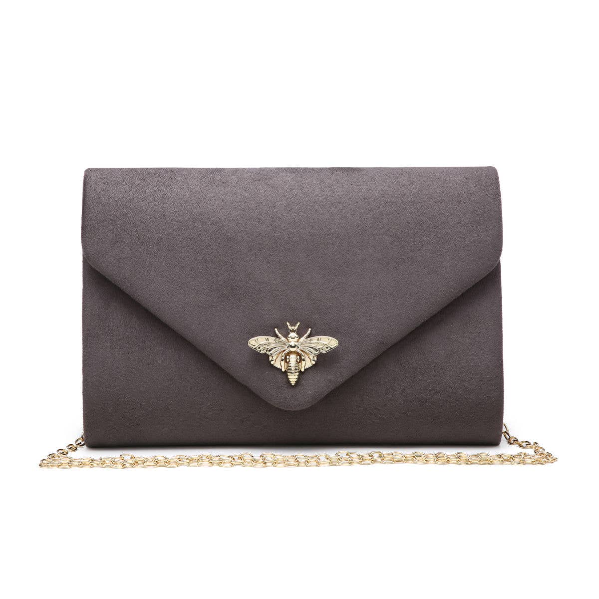 Suede Clutch bag with bee shaped clasp: Ivory