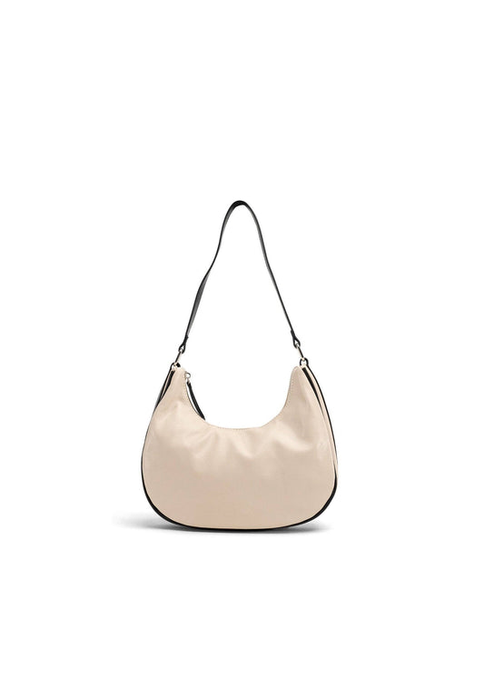 My Accessories London - Curved Shoulder Bag in Beige and Black: Beige