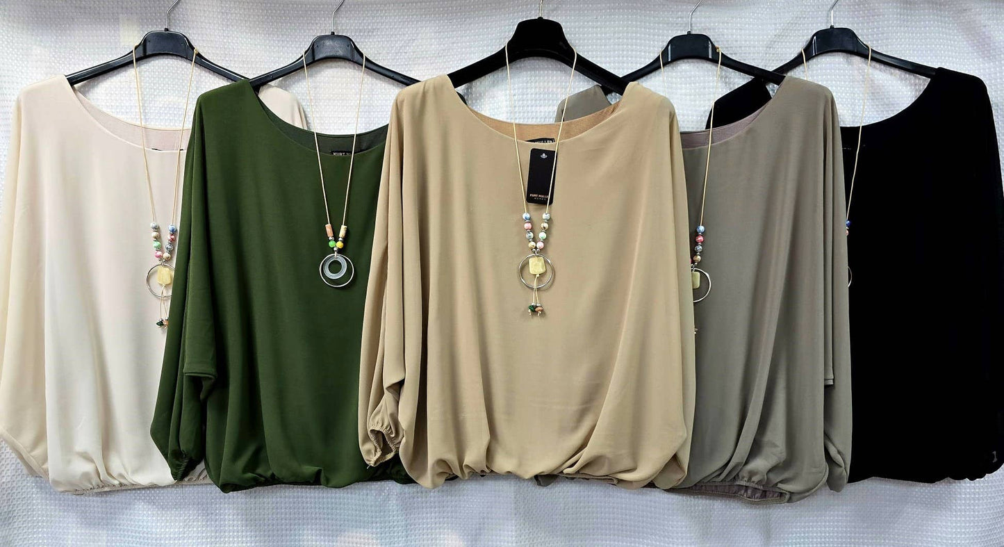 Kurt Muller - Emma Necklace Bubble Hem Lined Blouse: Black