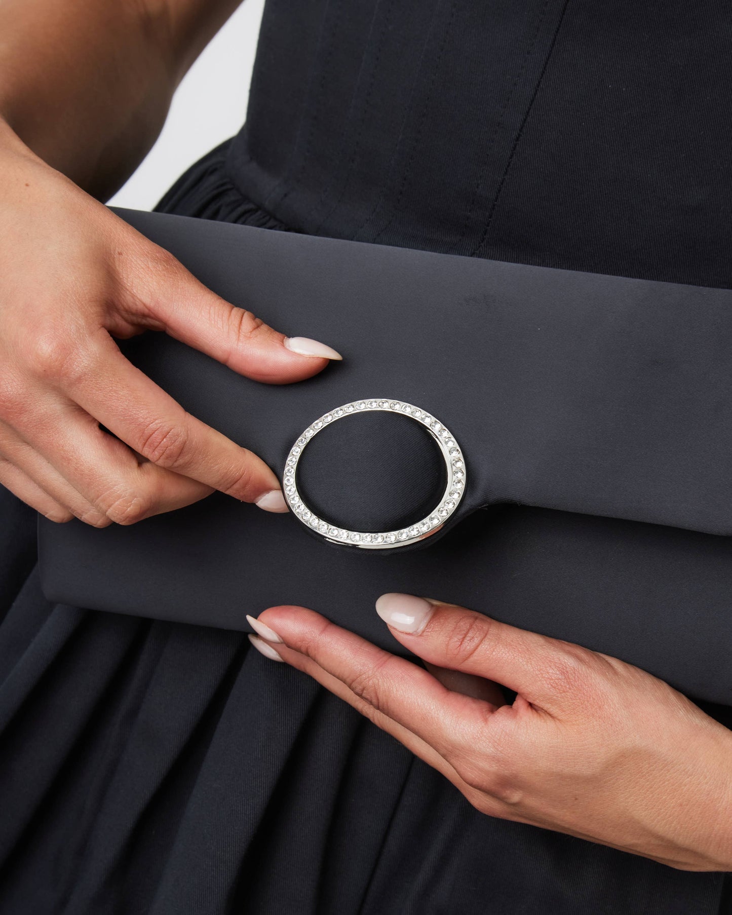 My Accessories London - Satin Clutch with Diamante in Black: Black