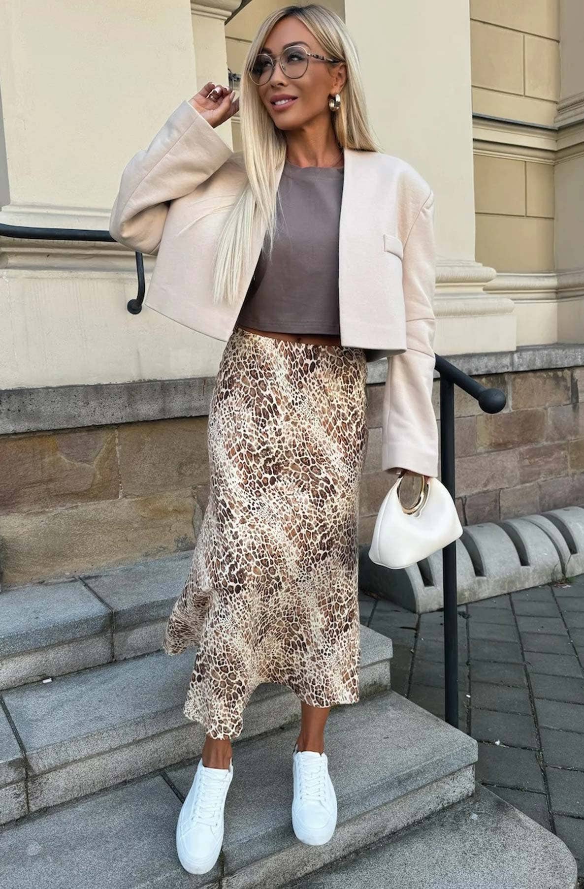 Riva Satin Snake Print Midaxi Skirt-Stone: Stone