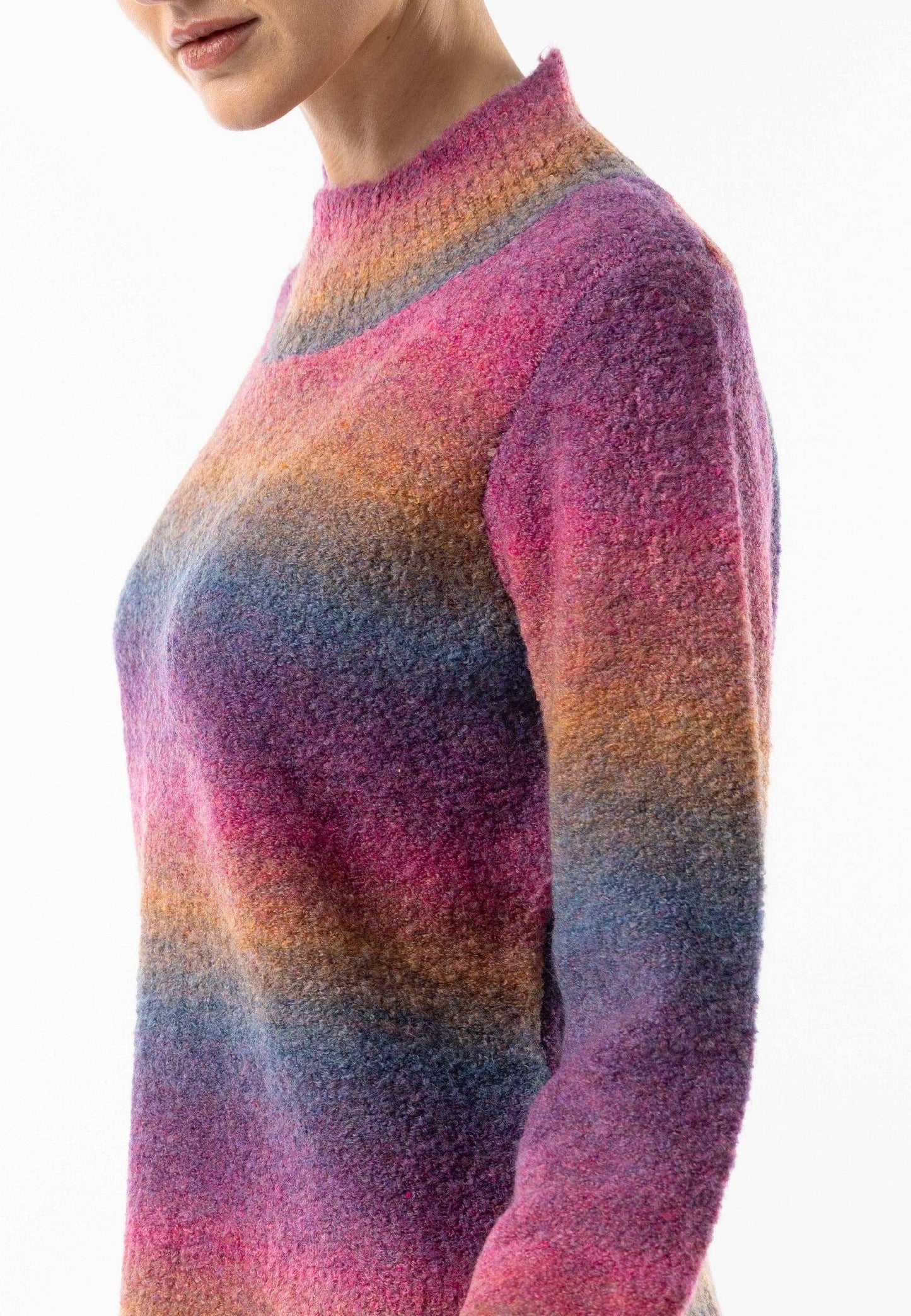 ANGELEYE - Rainbow Ombre Mock Neck Jumper: Rainbow / S