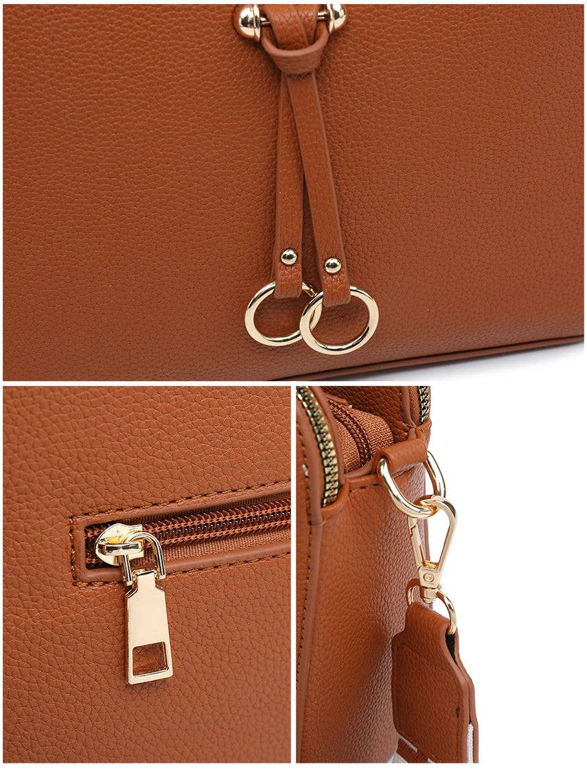 Triple Zipped Sections PU Strap Cross Body Bag: Blue