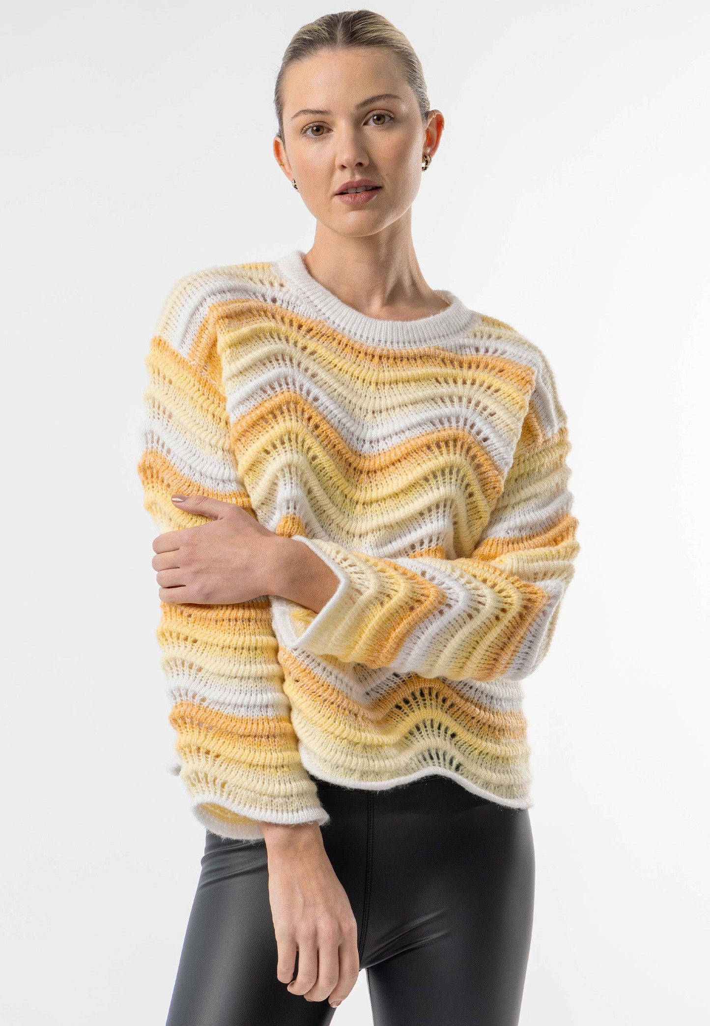 ANGELEYE - Wavy Yellow Ombre Knit Jumper: Yellow / S