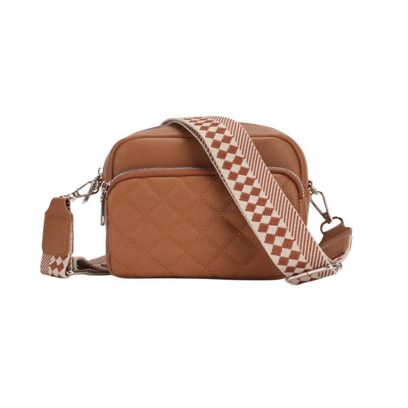 Superbia - Small Double Zipper Quilted Cross Body Shoulder Canvas Strap: Beige