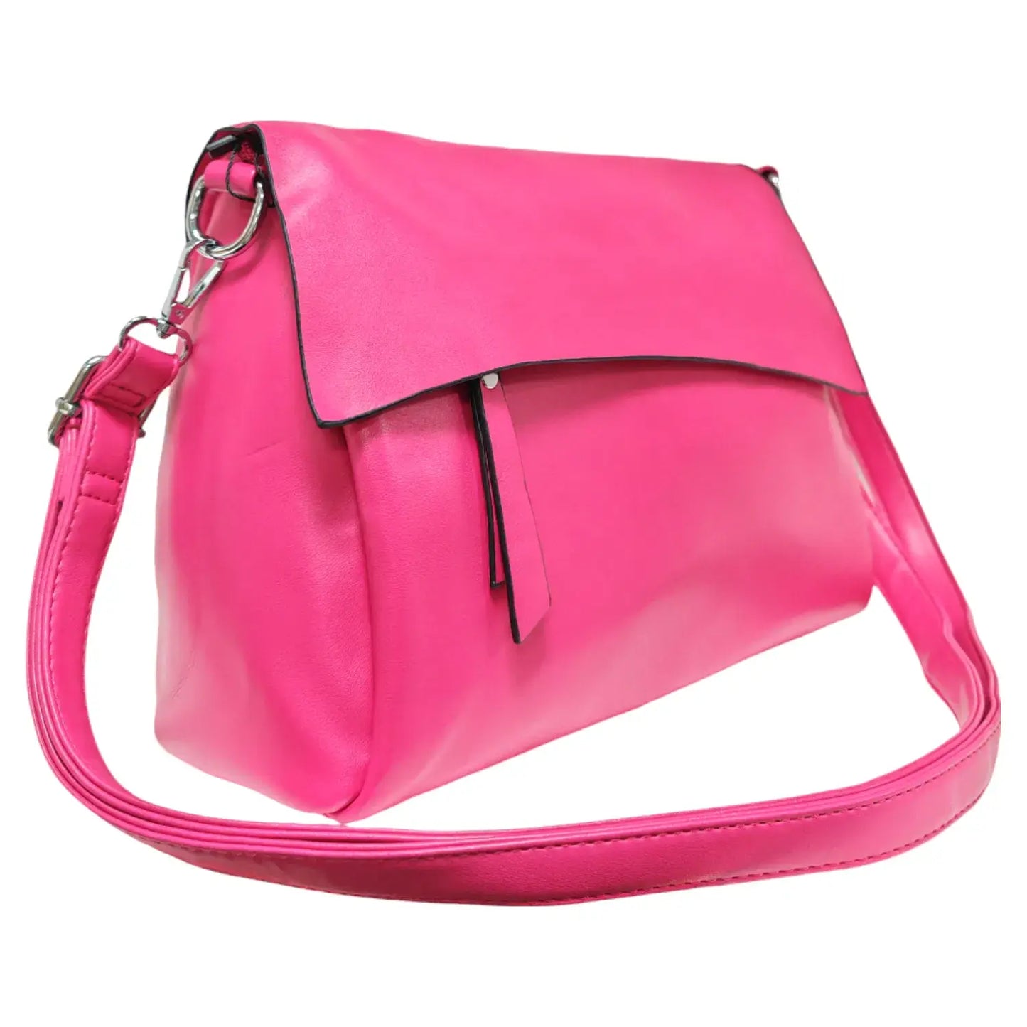 Superbia - Super Soft Silver-toned Flap Over Shoulder Bag Messenger Bag: Black