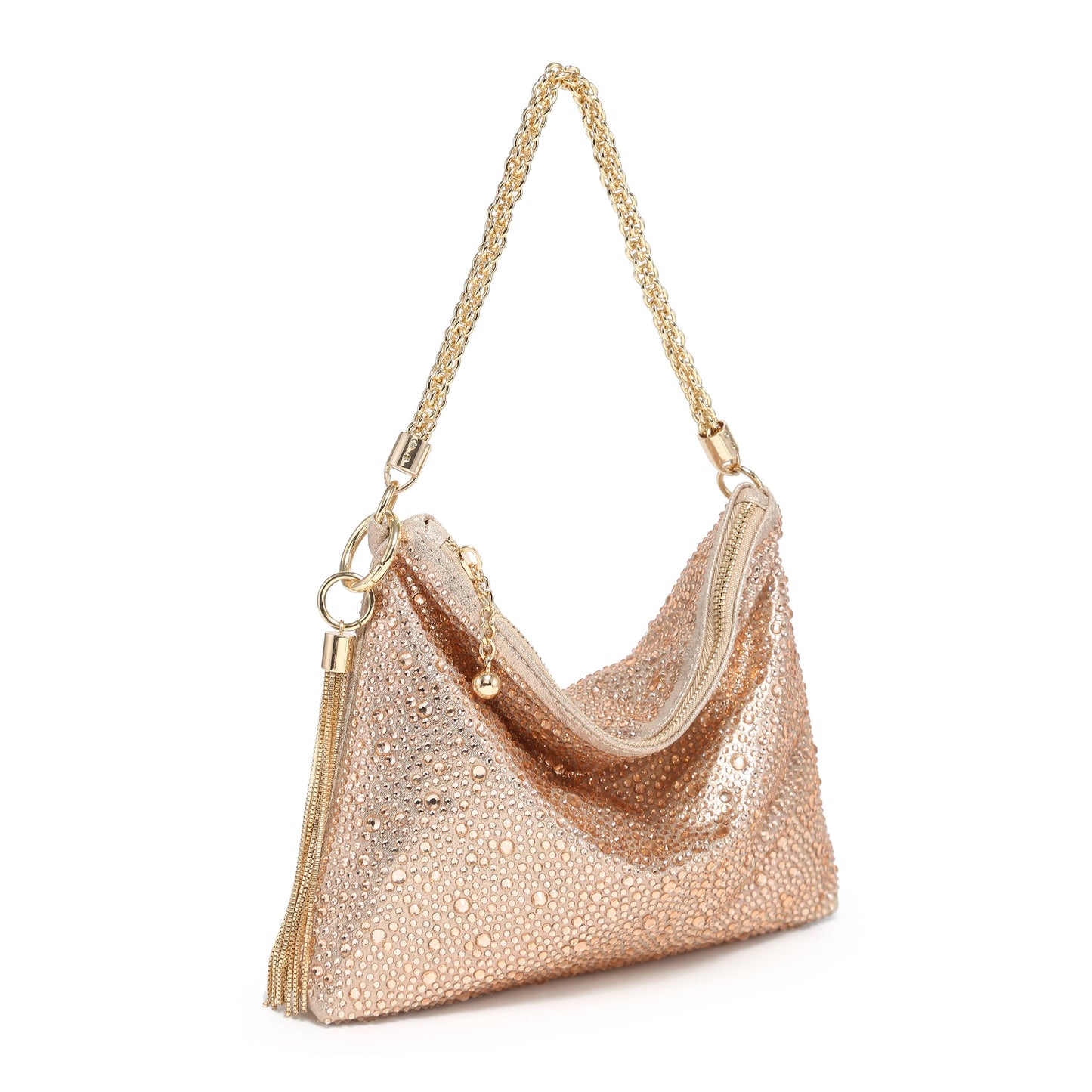 Soft Fringe Zip Top Clutch Bag: Gold