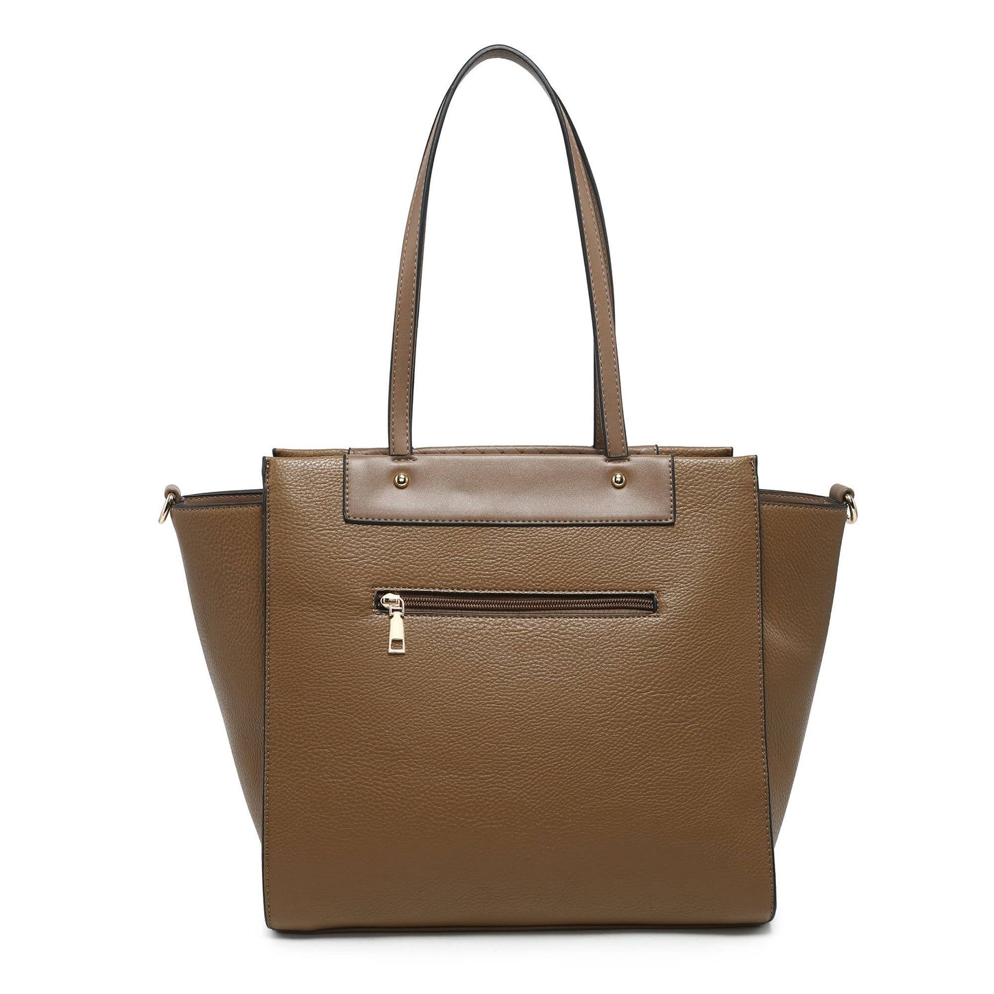 Bee Badge Zipped Pockets Top Zipped Tote Handbag: Brown