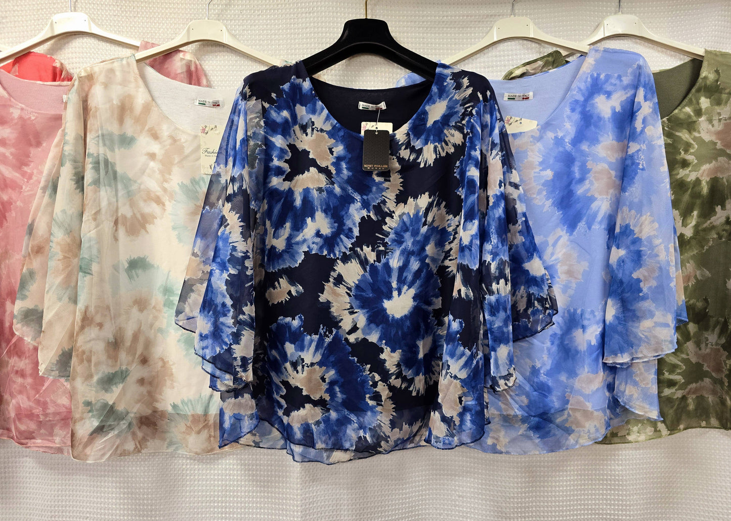 Kurt Muller - Tye Dye Silky Blouse: Sky Blue