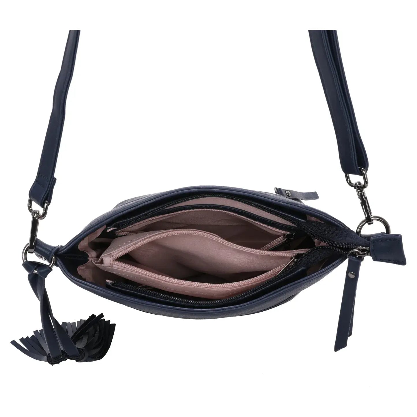 Medium Size Classic Shoulder Bag Cross Body Bag with Tassel: Navy