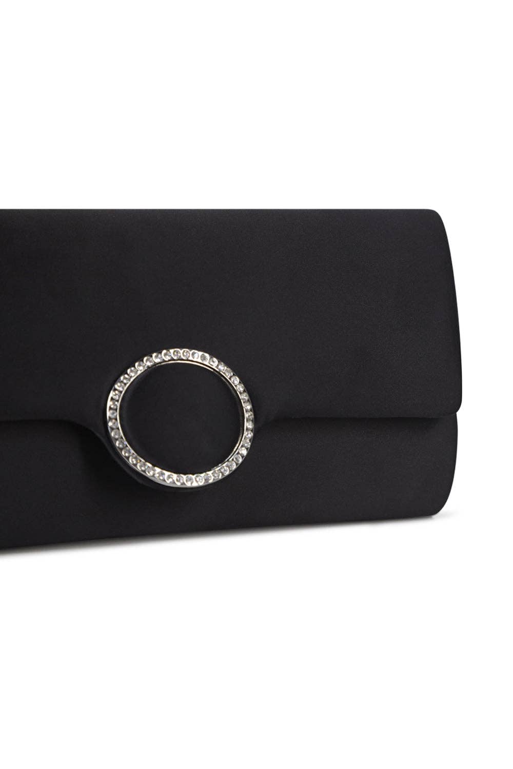 My Accessories London - Satin Clutch with Diamante in Black: Black
