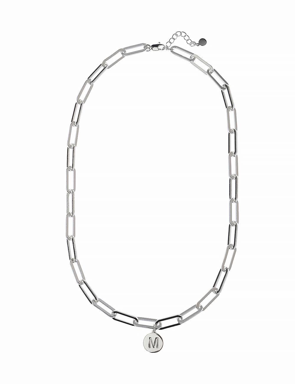Oceanic Jewellers - Majique London - Shiny Silver Link Necklace With Disc Initial: Silver / D