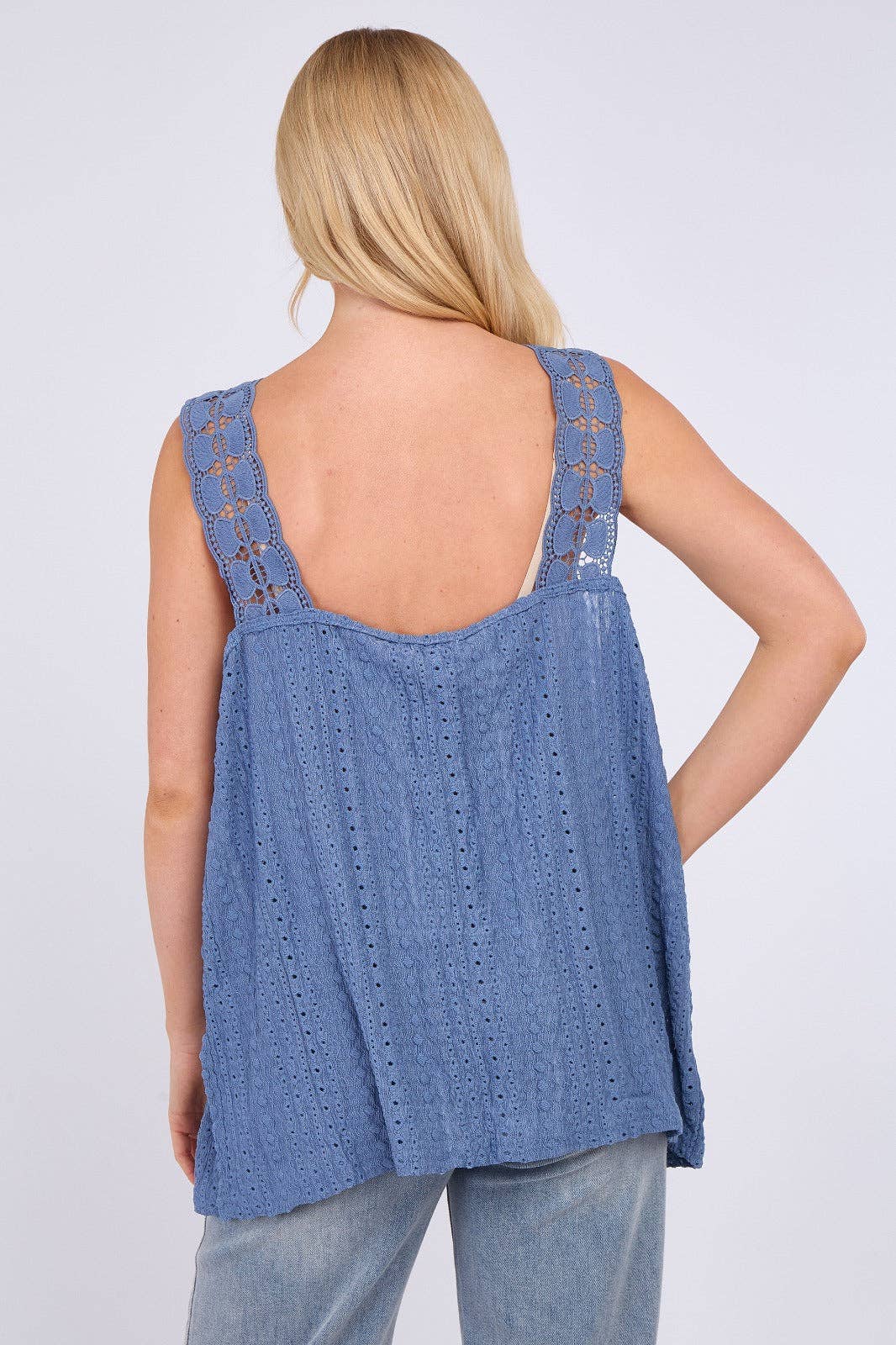 Embroidered Crochet Wide Lace Strap Vest Ladies Top: Sage / One Size To Fit UK 14 to 20