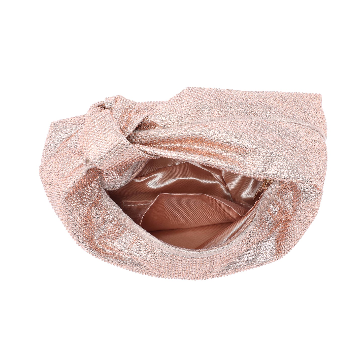 Knotted Handle Diamantes Zip Top Clutch Bag: Gold