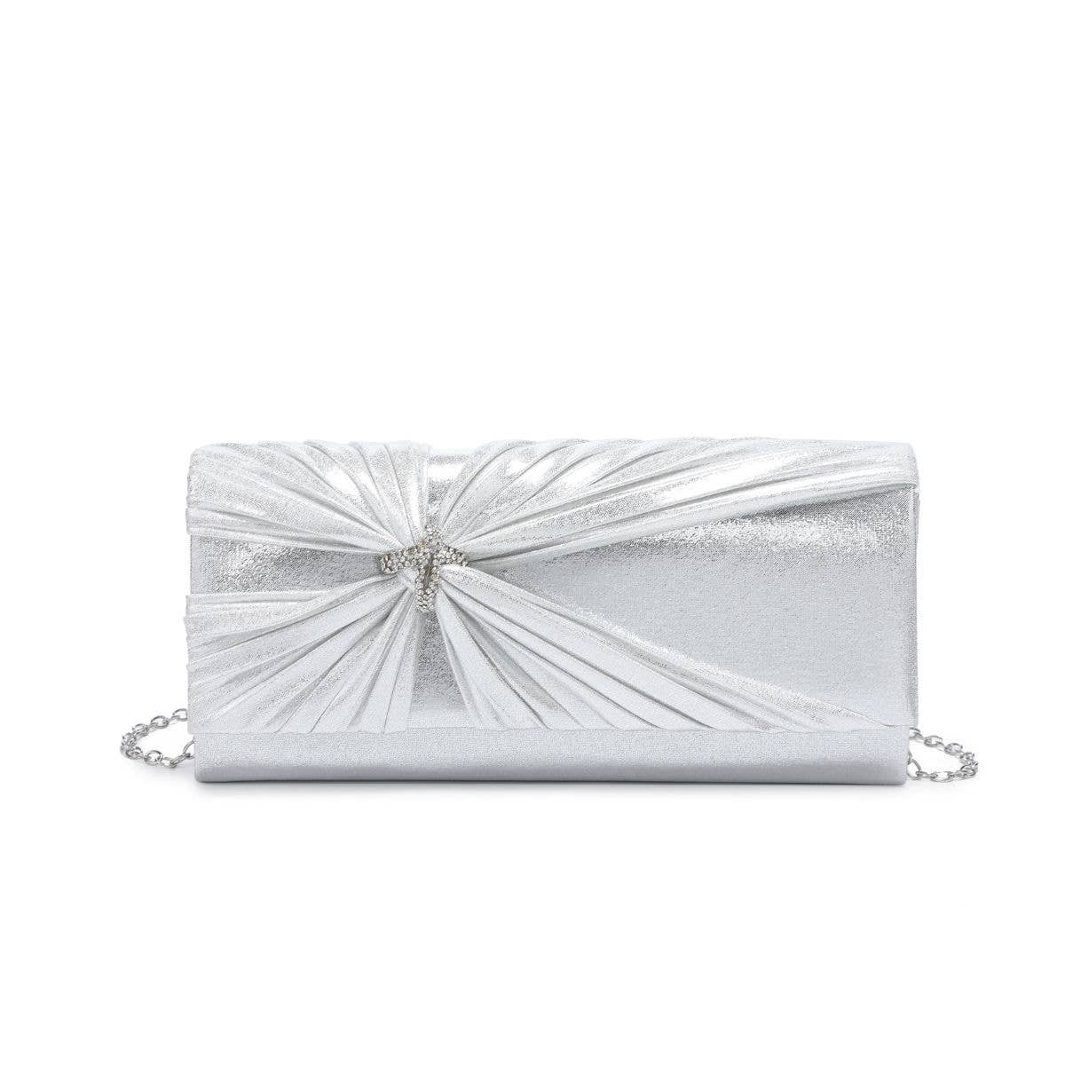 Diamante Pin On The Flap Over Cover Satin Clutch Bag: Gold