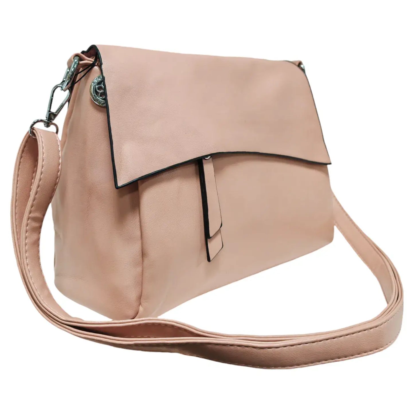 Superbia - Super Soft Silver-toned Flap Over Shoulder Bag Messenger Bag: Black