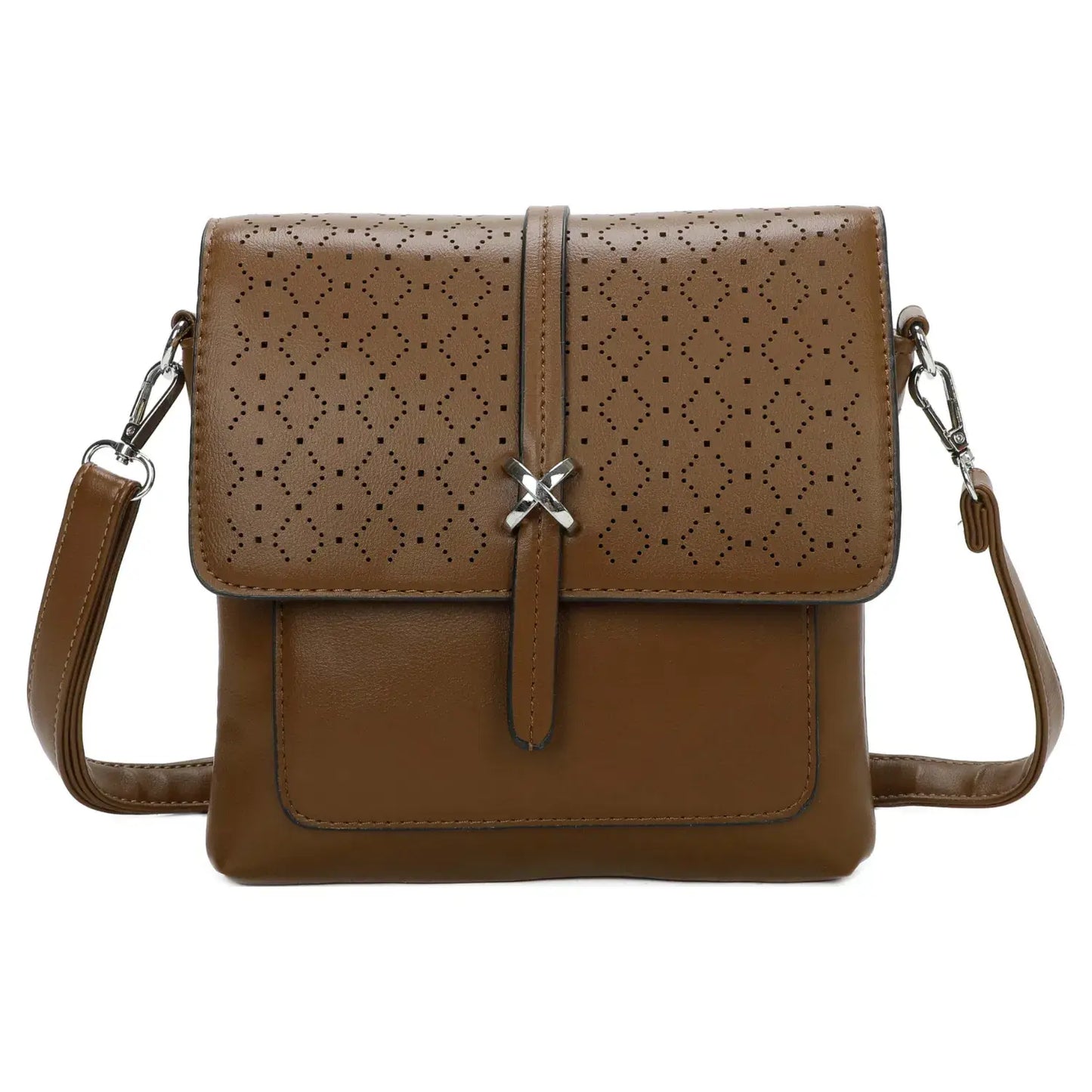 Small 3Compartment Cross Body Bag Laser Cut Shoulder Bag Cream
