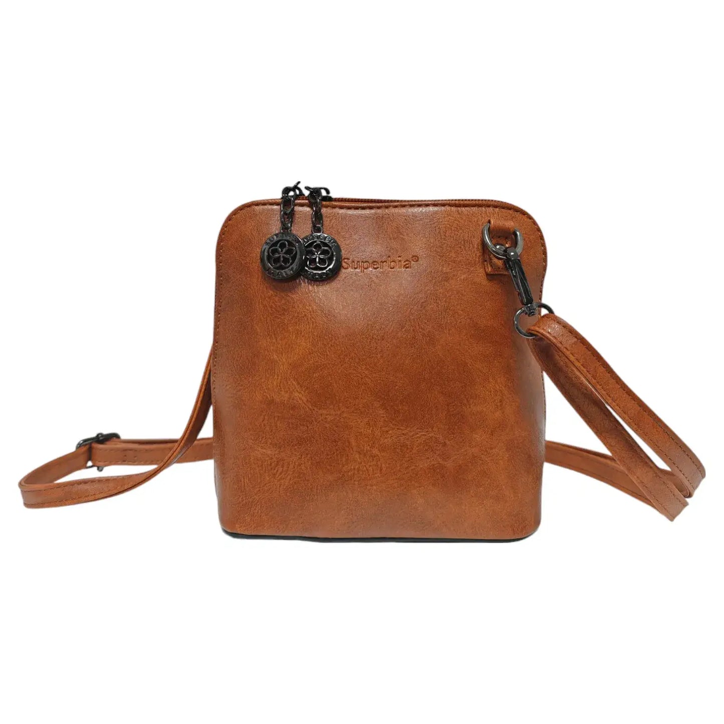 Superbia - Superbia Pewter Hardware Small Box Zip Around Cross Body Bag: Navy