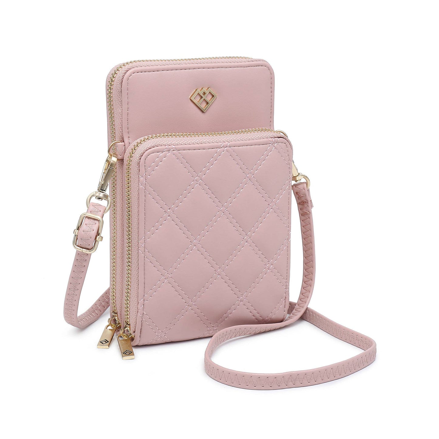 Quilted Pattern Two Zipped Sections Phone Bag/Purse: Black