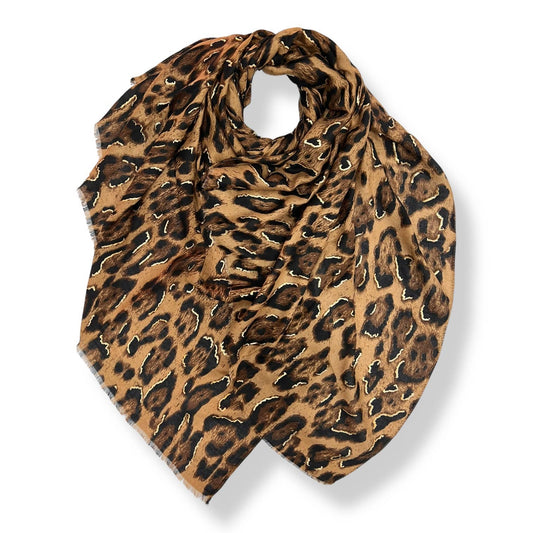 London Scarves - Classic leopard print scarf with golden flakes: Gray