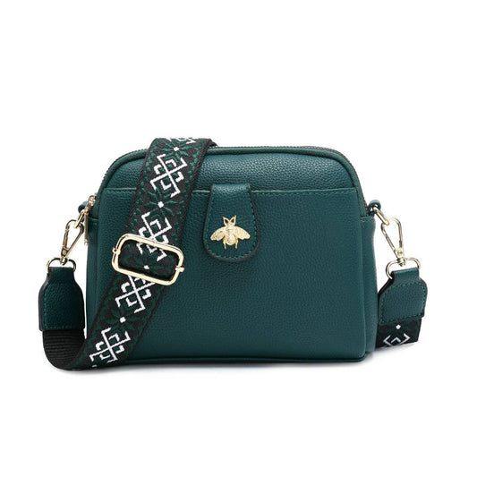 Cross Body Handbag with double zip top sections: Black