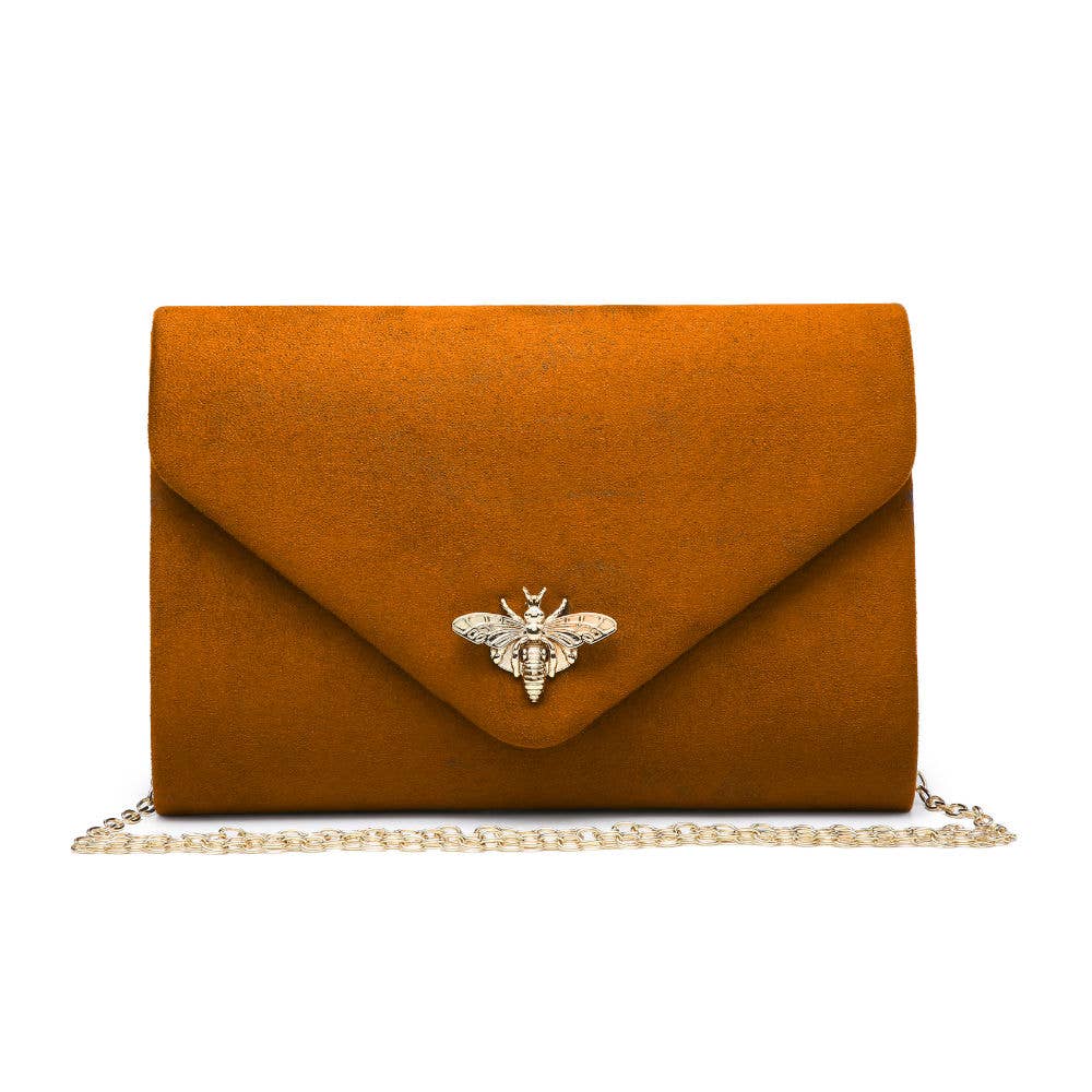 Suede Clutch bag with bee shaped clasp: Navy