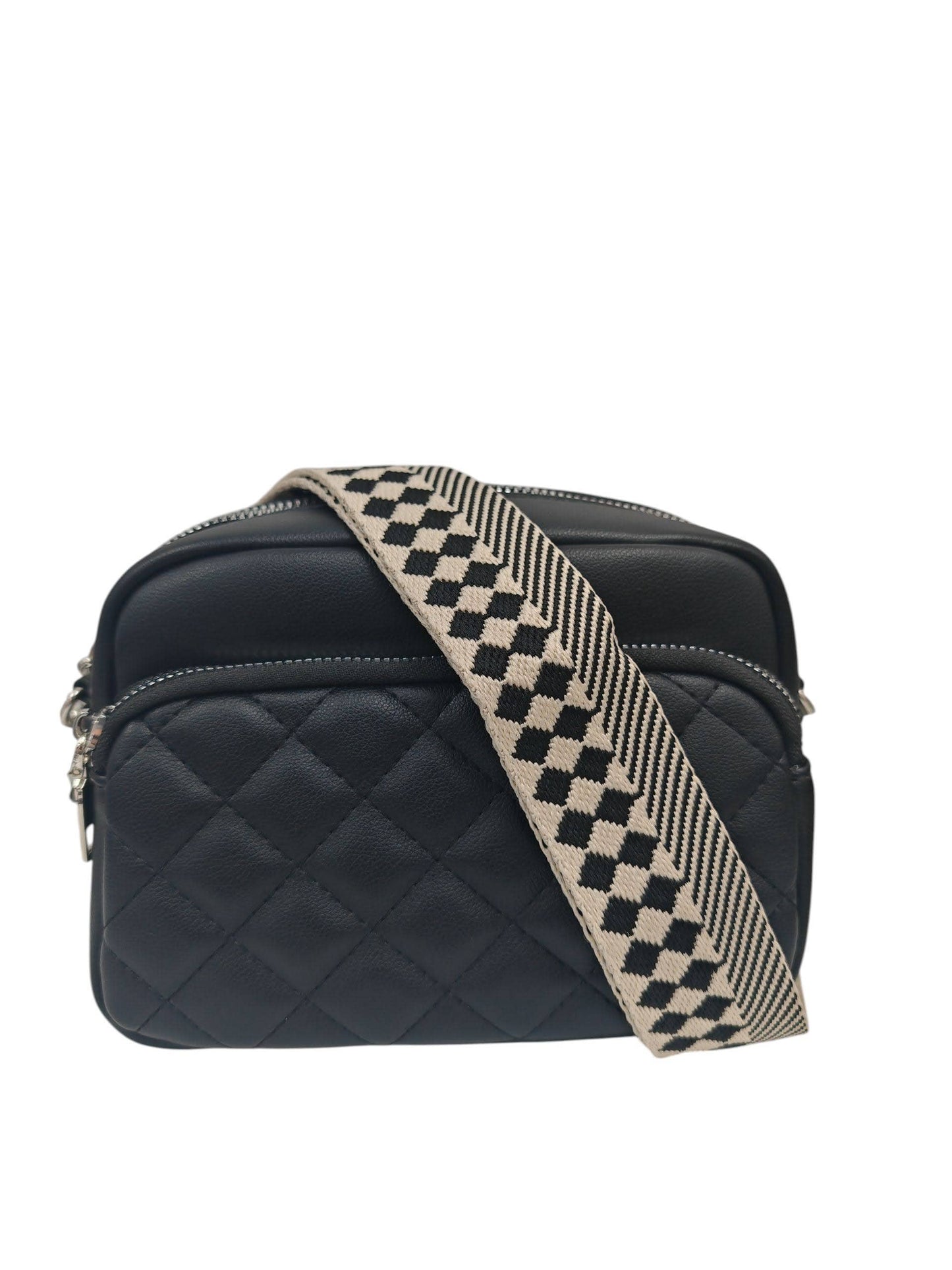 Superbia - Small Double Zipper Quilted Cross Body Shoulder Canvas Strap: Beige