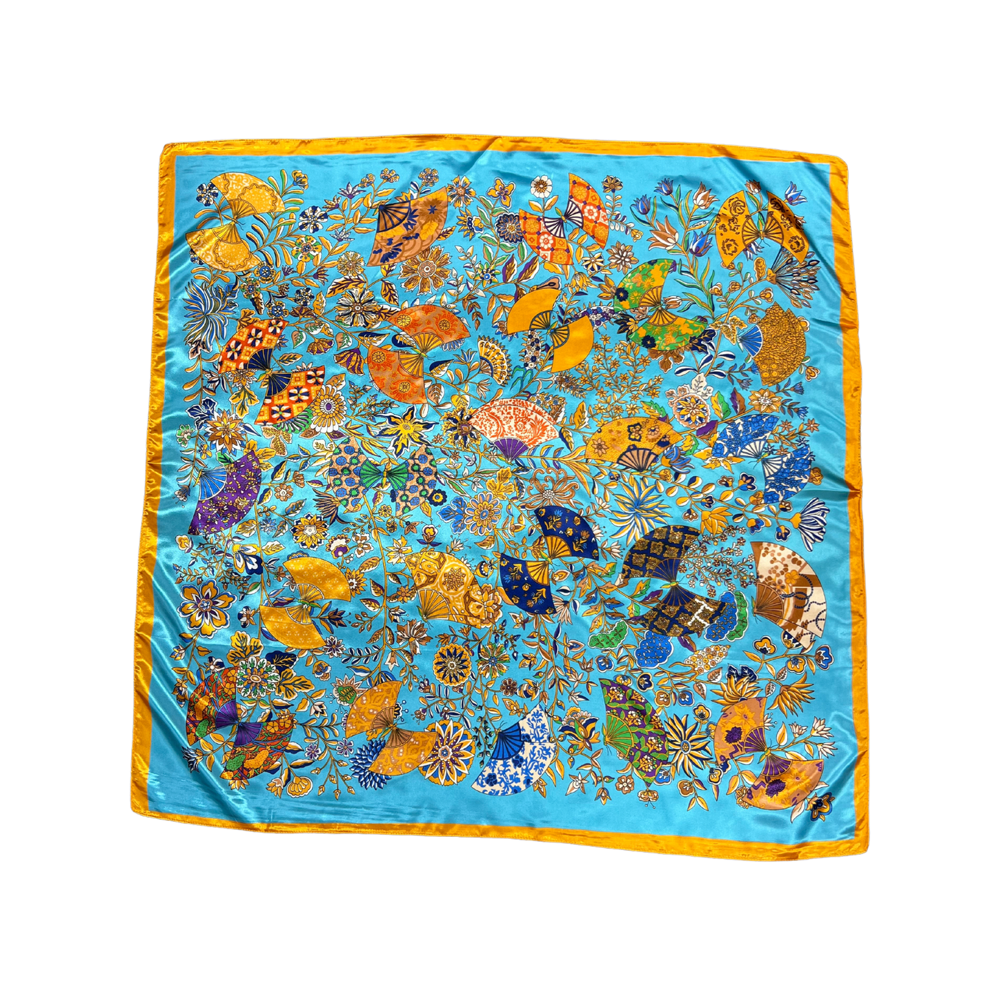 Lili Scarves - Butterfly Pattern Silk Touch Square Scarf: Turquoise