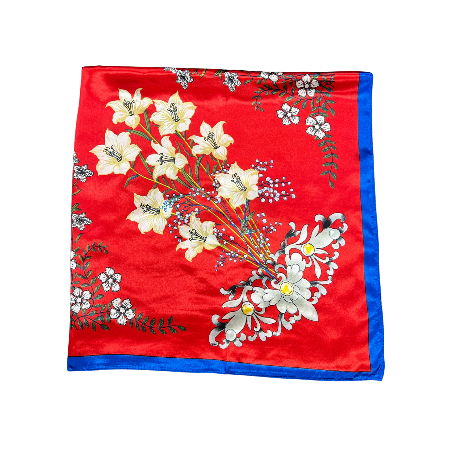 Lili Scarves - Multi-floral Pattern Silk Touch Square Scarf: Yellow