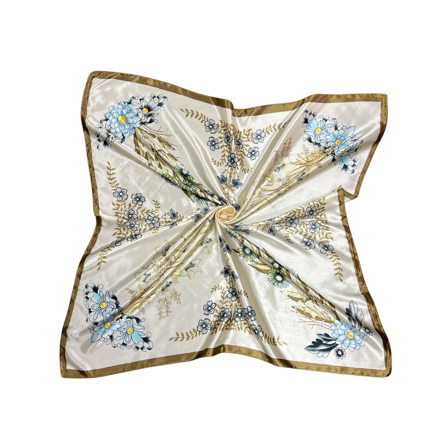 Lili Scarves - Multi-floral Pattern Silk Touch Square Scarf: Yellow