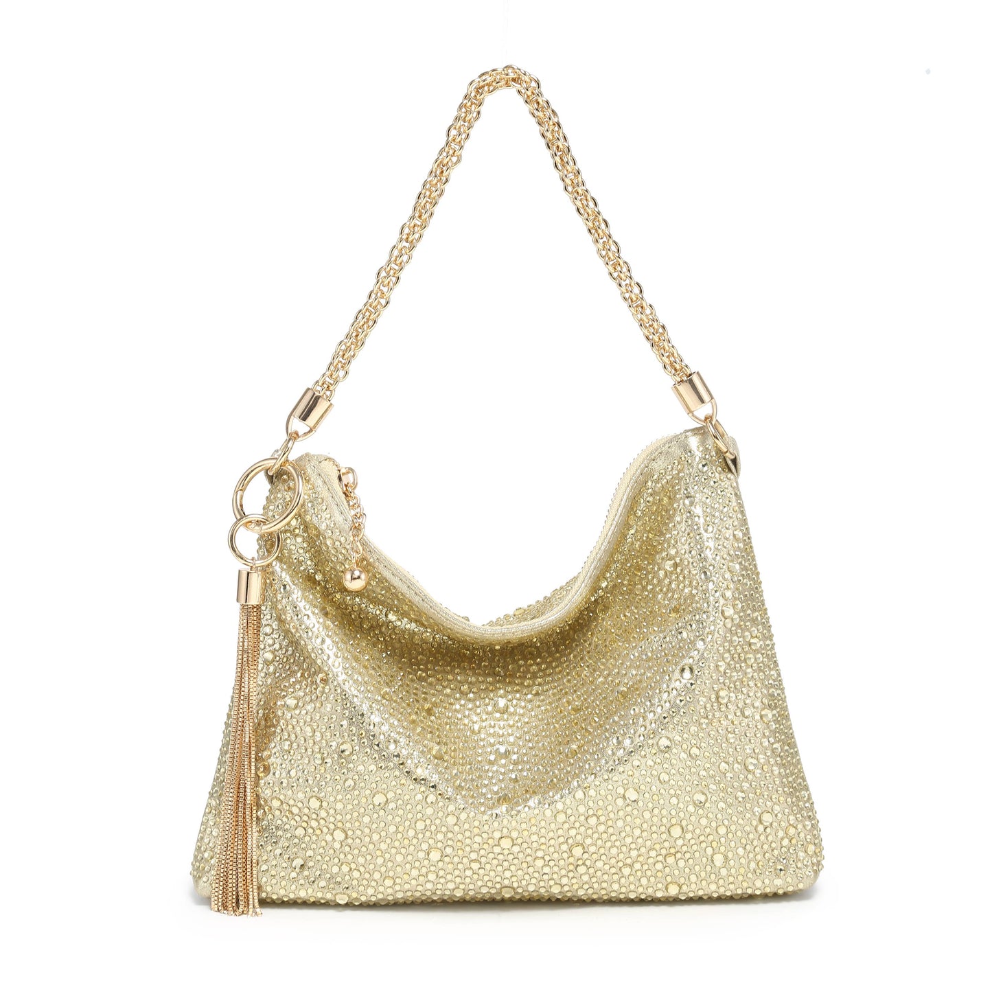 Soft Fringe Zip Top Clutch Bag: Gold