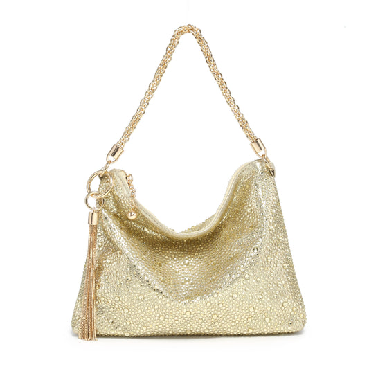 Soft Fringe Zip Top Clutch Bag: Silver