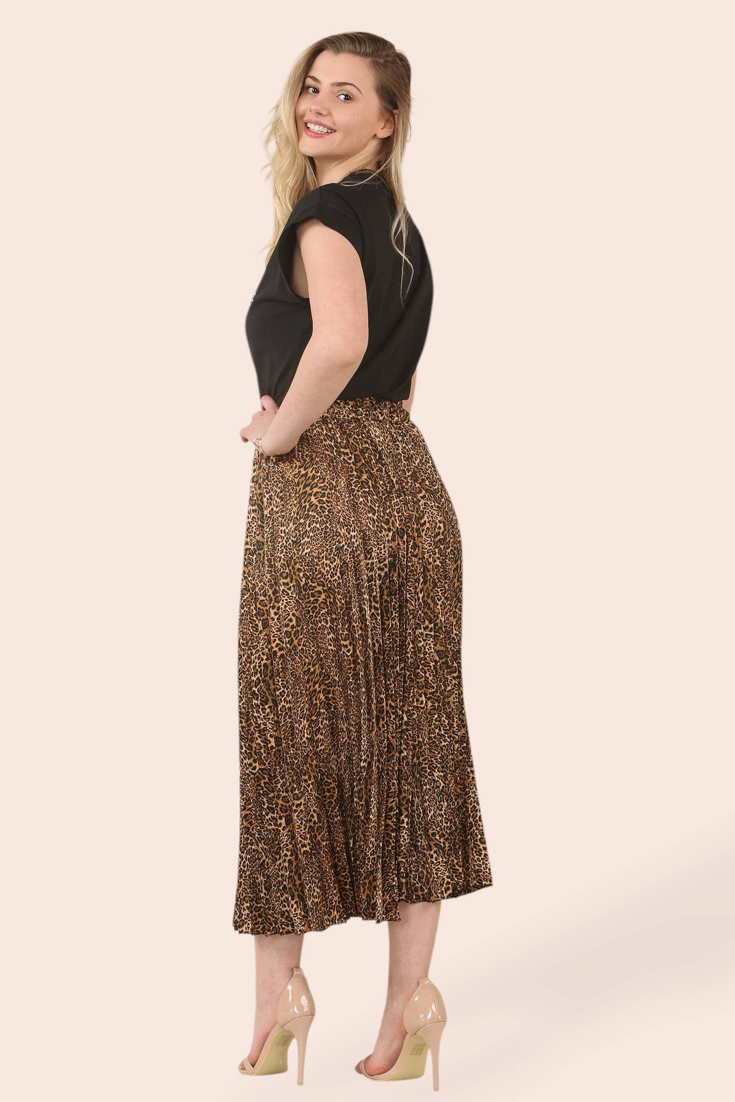 Kurt Muller - Sateen Animal Plisee Pleated Skirt: 4) animal