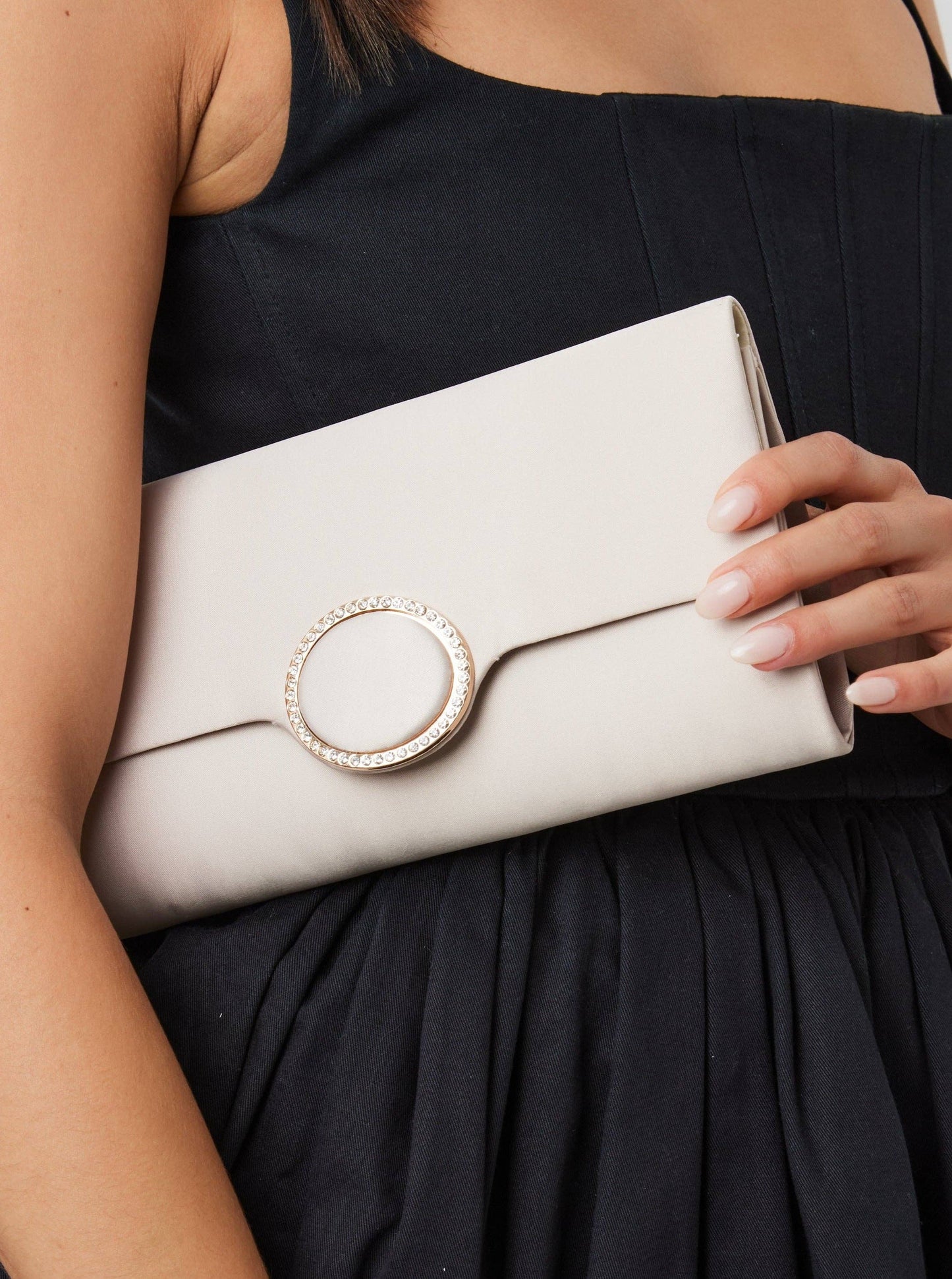My Accessories London - Satin Clutch with Diamante in Champagne: Champagne