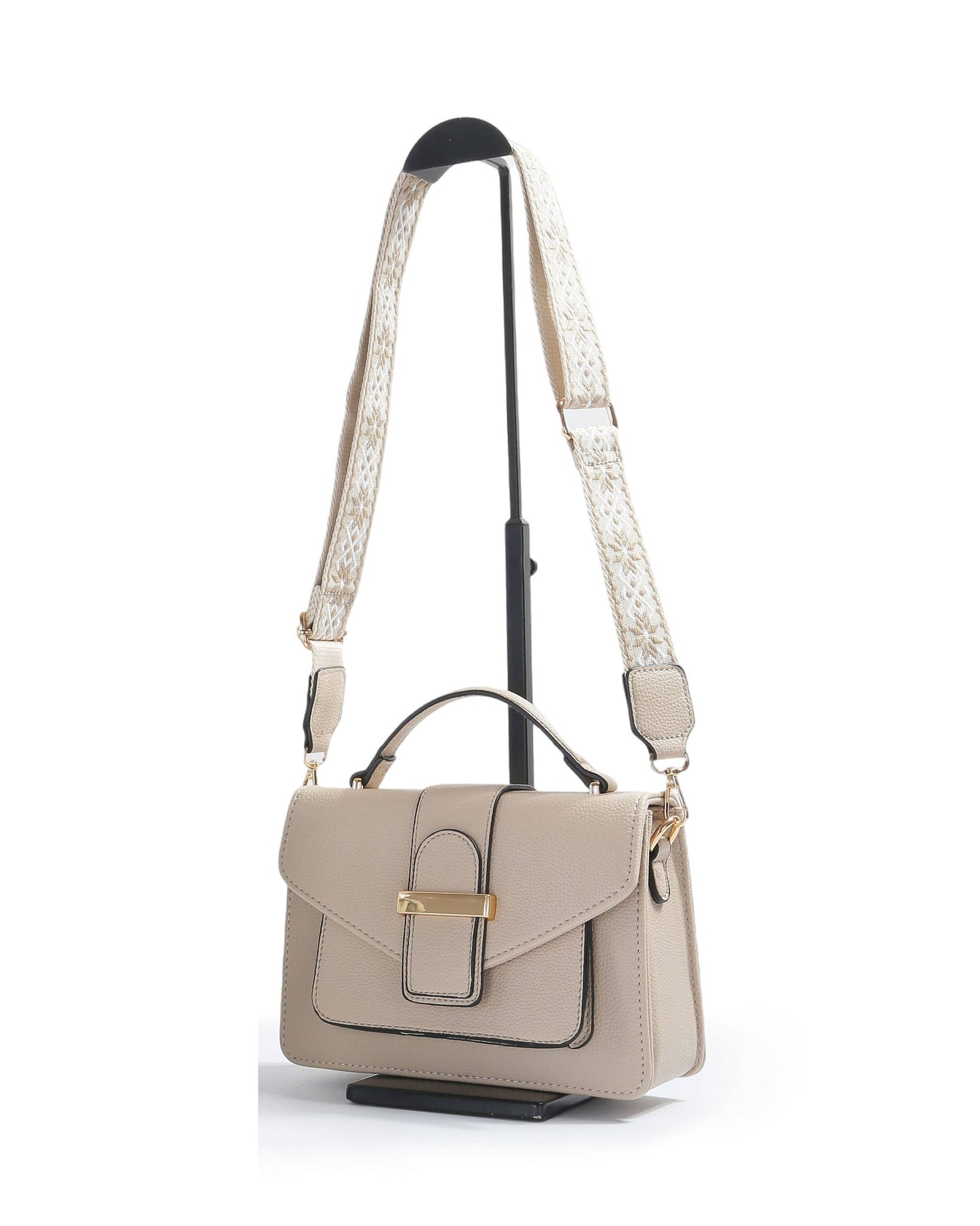 Crossbody/Grab bag with pocket on the front and buckle: White