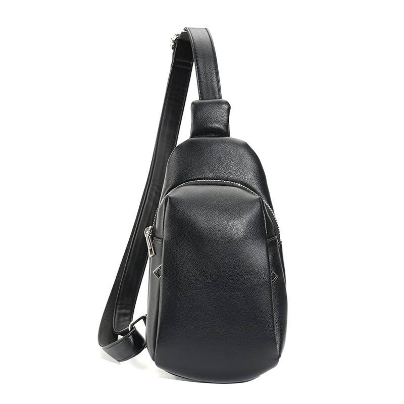 Soft Medium Size 2 Zips Side Pockets Sling Bag Chest Bag: Black