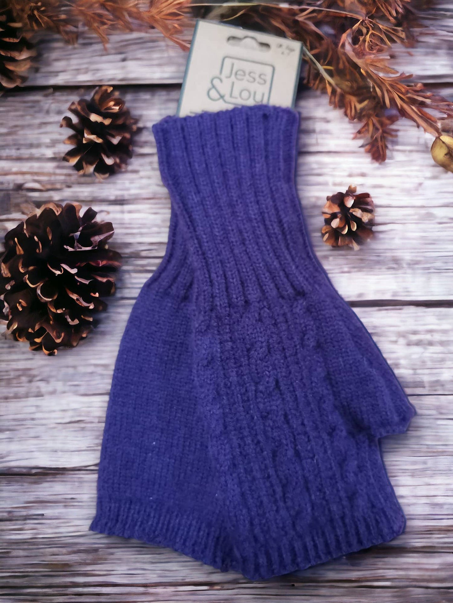 Jess & Lou - Cosy Fingerless Cable Knit Gloves – Warm & Stylish : Purple