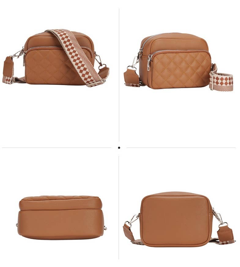 Superbia - Small Double Zipper Quilted Cross Body Shoulder Canvas Strap: Lemon