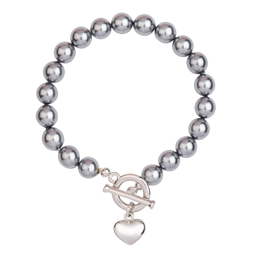 D&X Ltd - Audrey Mother of Pearl T-Bar Bracelet: Rhodium Silver & Cream