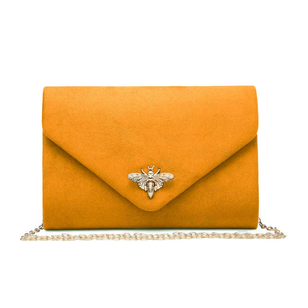 Suede Clutch bag with bee shaped clasp: Navy