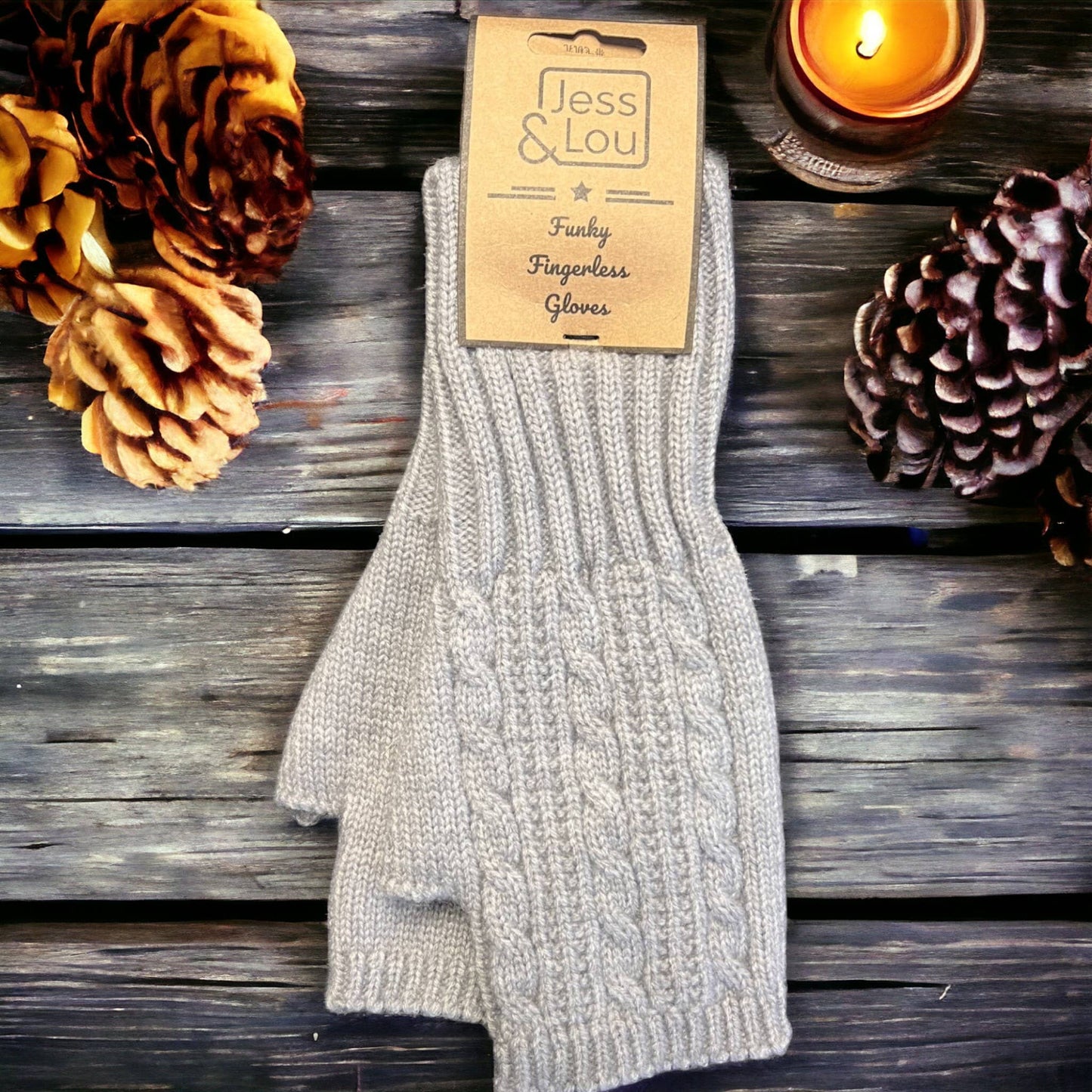 Jess & Lou - Cosy Fingerless Cable Knit Gloves – Warm & Stylish : Charcoal