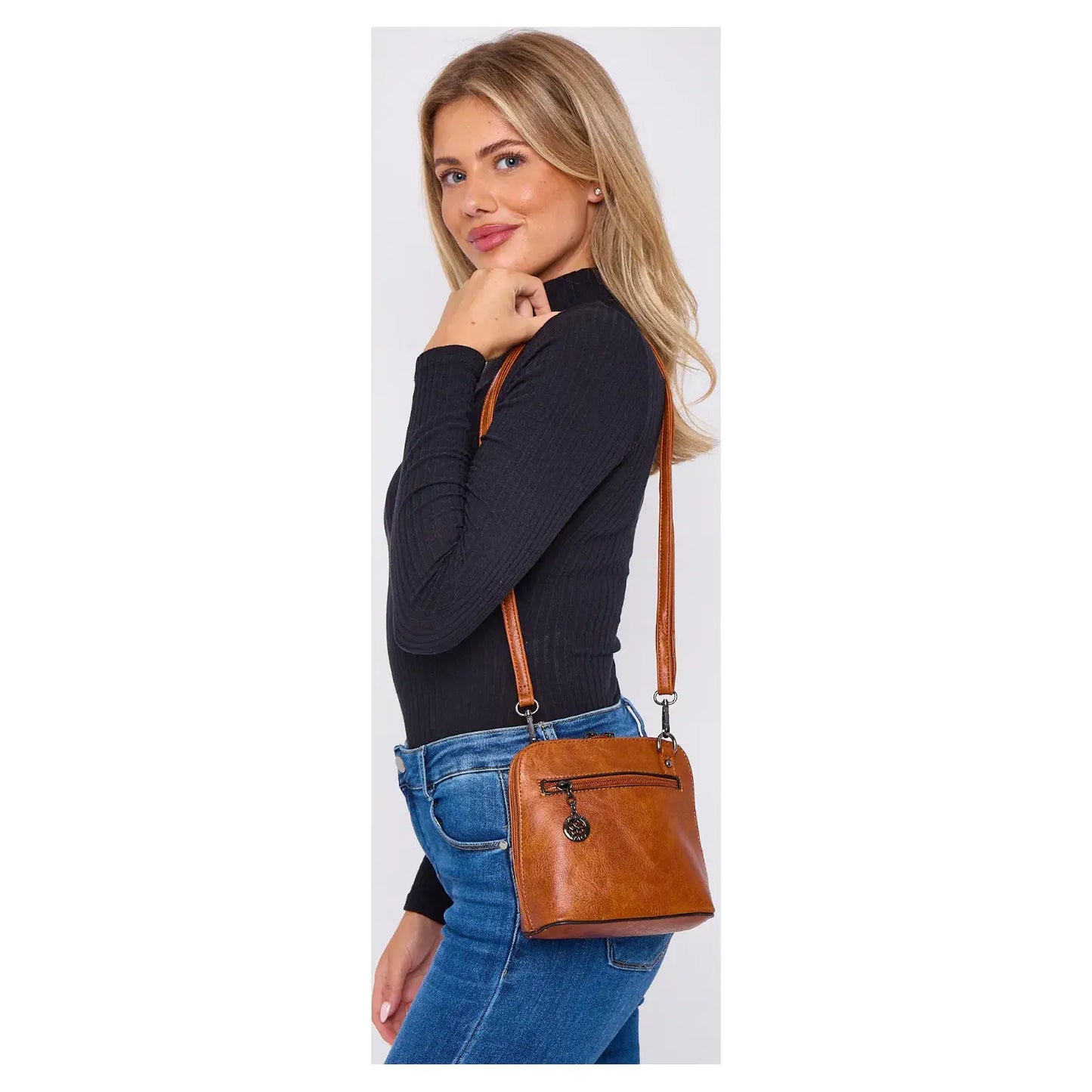 Superbia - Superbia Pewter Hardware Small Box Zip Around Cross Body Bag: Navy