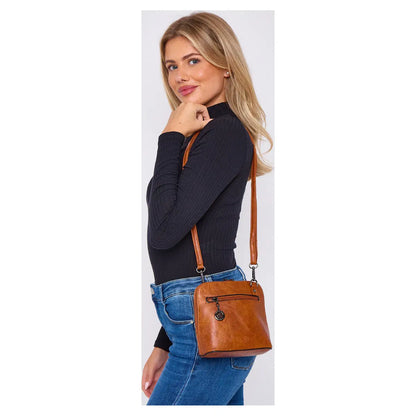 Superbia - Superbia Pewter Hardware Small Box Zip Around Cross Body Bag: Navy