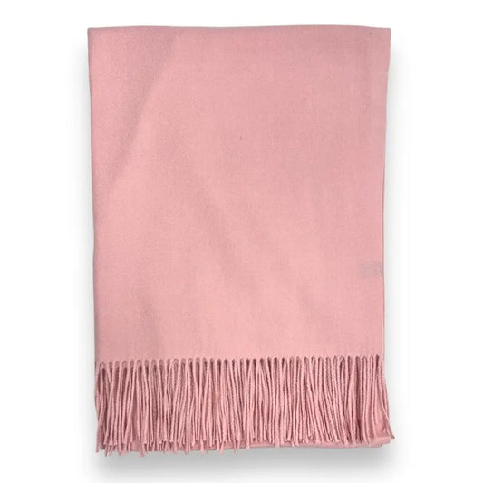 Lili Scarves - Classic Plain Cashmere Blend Scarf with Tassels: Pink