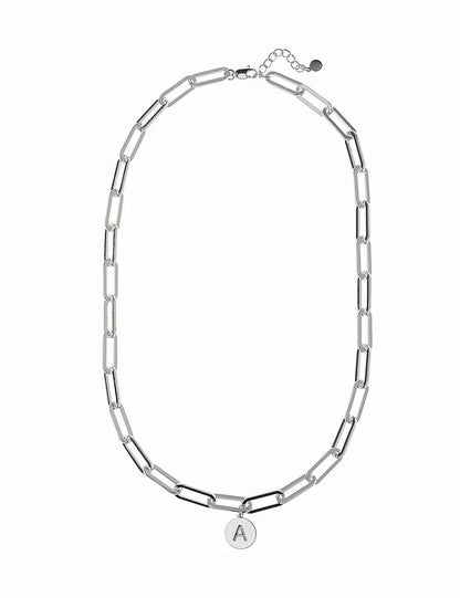 Oceanic Jewellers - Majique London - Shiny Silver Link Necklace With Disc Initial: Silver / D