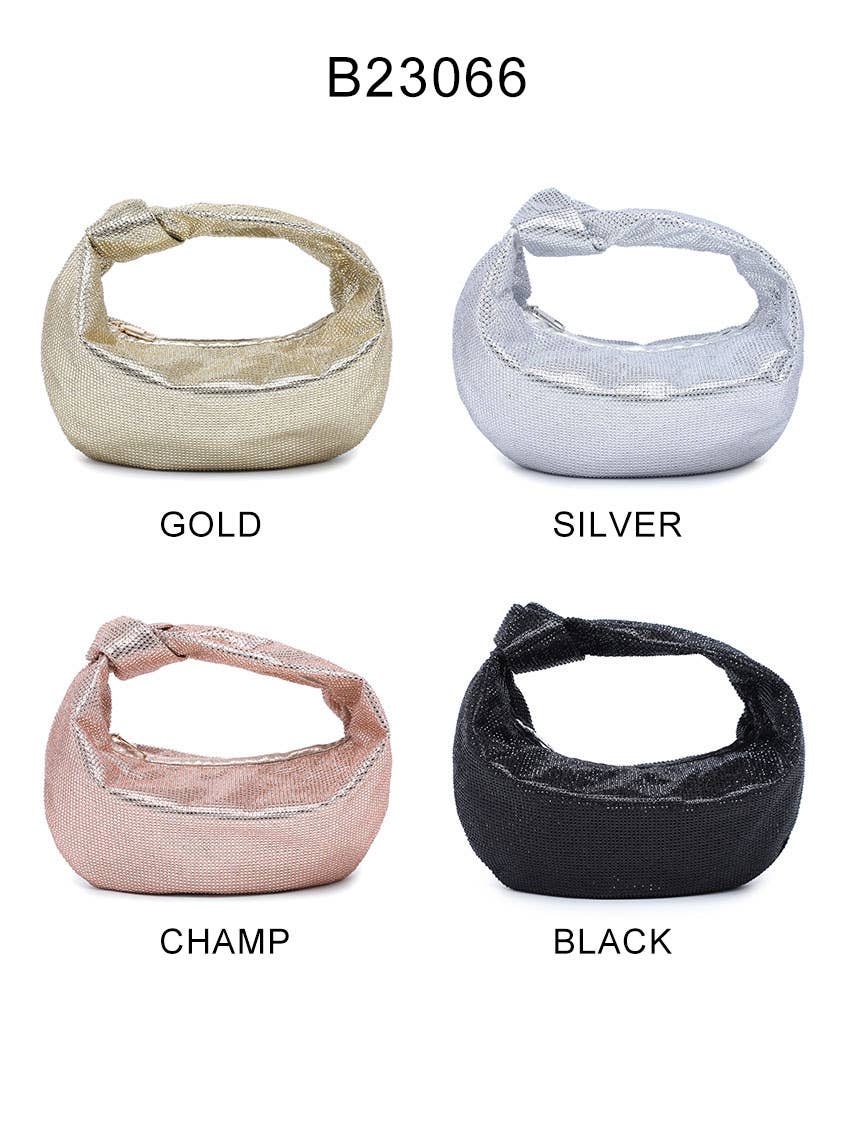 Knotted Handle Diamantes Zip Top Clutch Bag: Gold